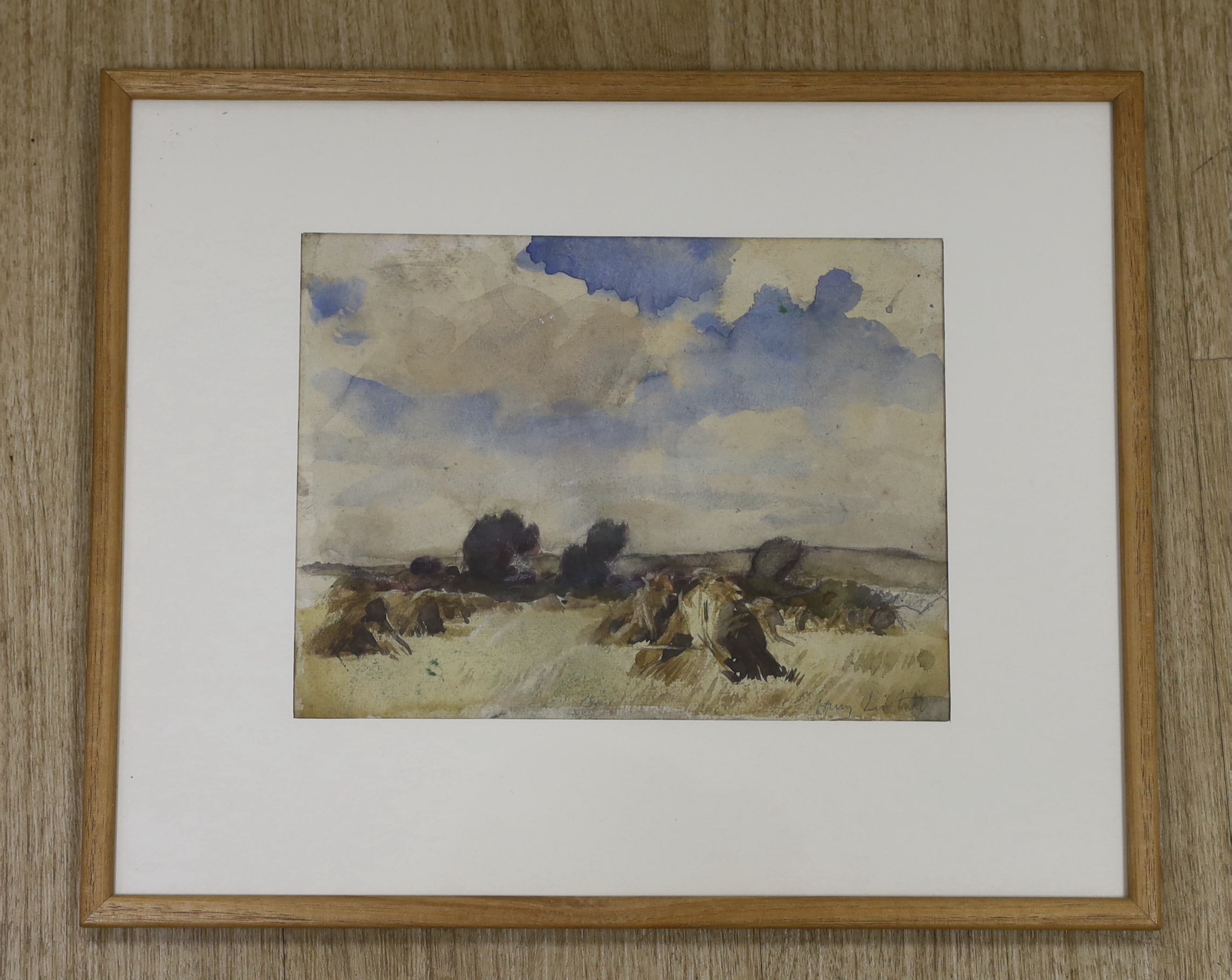 Henry John Lintott (Scottish 1877-1965), watercolour, Hayricks, signed, 24 x 18cm